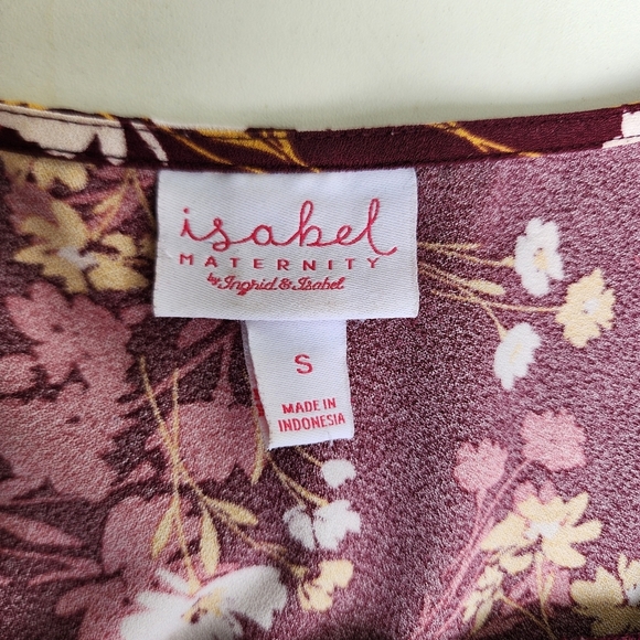 Maternity Short Flutter Sleeve Dress Isabel Maternity Maroon Floral Sz S - Picture 10 of 15